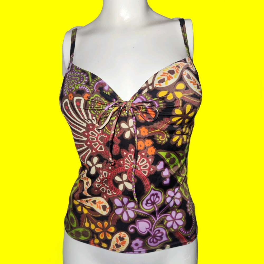 Y2K Victoria's Secret 70's Boho Paisley Tankini Top Bathing Suit Top 34B - Picture 3 of 9